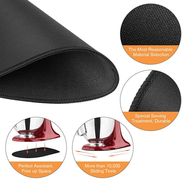 Glidemåtte til Kitchenaid røremaskine, glidemåtte med bøjelige ledningsholdere til KitchenAid 4-5 Qt apparater black