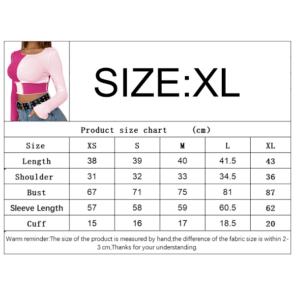 Kvinners Langærmet Kvadratisk Hals Crop Top Ribbet Slank Tilpasset Casual T-Skjorte Topper Rosa Slank Tilpasset Lappeteppe Bluse