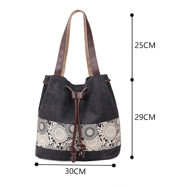 Trykk Lerretet Skulderveske Retro Casual Håndvesker Messenger Vesker Kvinneveske med Lerretet Kvinneveske