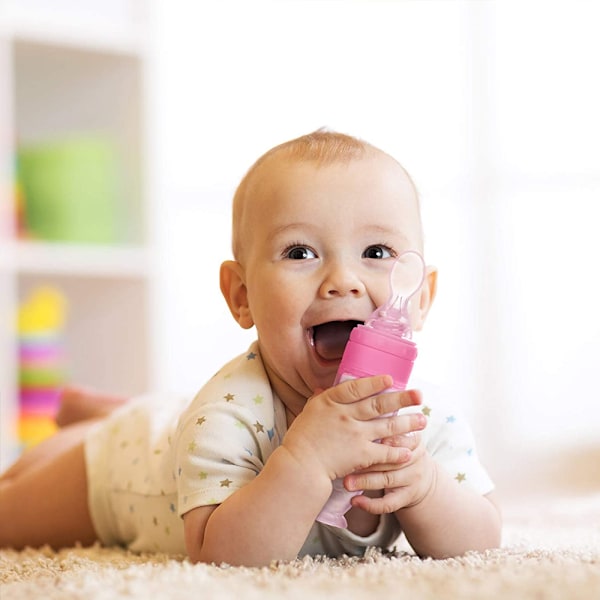 2 stycken babyskedar i silikon för matning, med stående bas för spädbarnsmatning