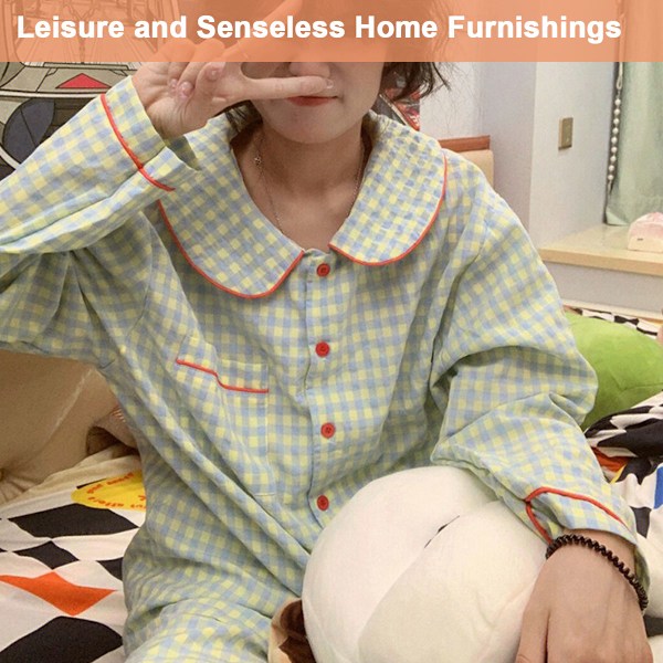1 set Knapp-upp Pyjamas Set för Kvinnor, Långärmad Skjorta och Pyjamabyxor Mjuka Pjs Loungeset (XL)
