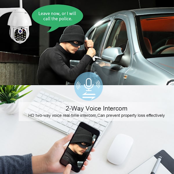 1080P Trådlös Wifi PTZ Kamera 21LED Smart Alarm Vattentät CCTV Övervakning 110-240VEU