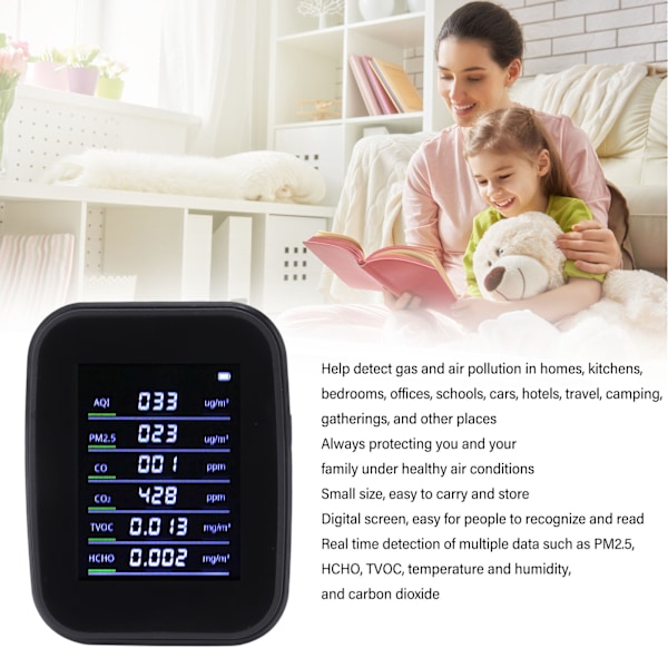 Multifunktionel Indendørs Luftkvalitetsmonitor Wifi CO2 Kuldioxiddetektor CO2 PM2.5 HCHO TVOC Temperatur Luftfugtighedsmåler