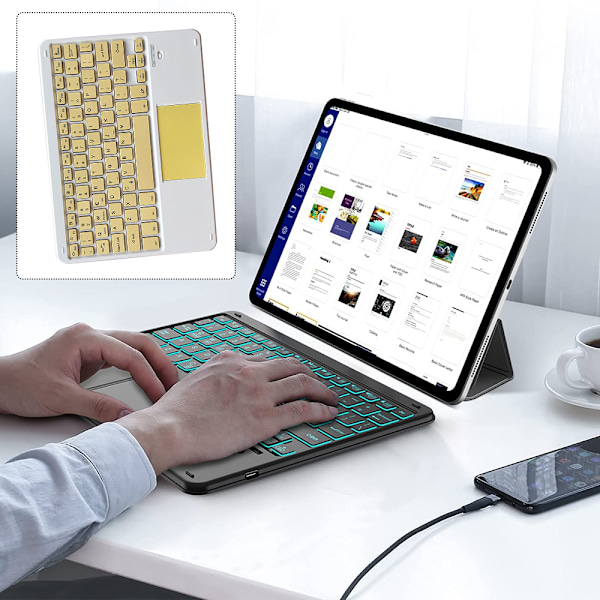 Ultraohutka ohjainlevyllä varustettu langaton Bluetooth-näppäimistö - Yleismaailmallinen latautuva näppäimistö iPadille, iOS:lle, Androidille ja Windows-laitteille