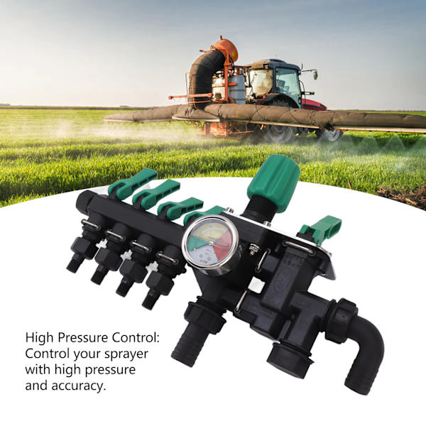 Slangemanifold 4-vejs Spigot Splitter Separat Kontakt Multifunktion Nem Installation Anti Rust til Farm Have med Trykmåler