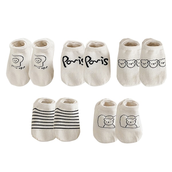 5 Par Baby & Toddler Söta Mode Bomulls Andningsbara Mesh Barn Osynliga Båtsockor - Söta Björnserie