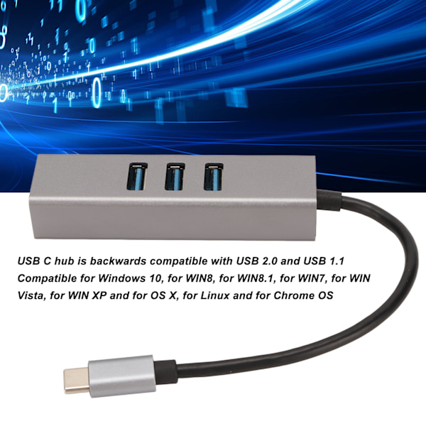 USB-C Hub USB-C till RJ45-adapter 5 Gbps Plug and Play USB-dockningsstation för Windows för OS X för Linux Silvergrå