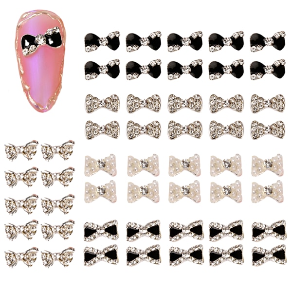 50 stk. Sløjfe-negle-legeringer med rhinestones til negle Sløjfe-neglekrystaller Neglejuveler Rhinestones Neglekunst-sten Sæt