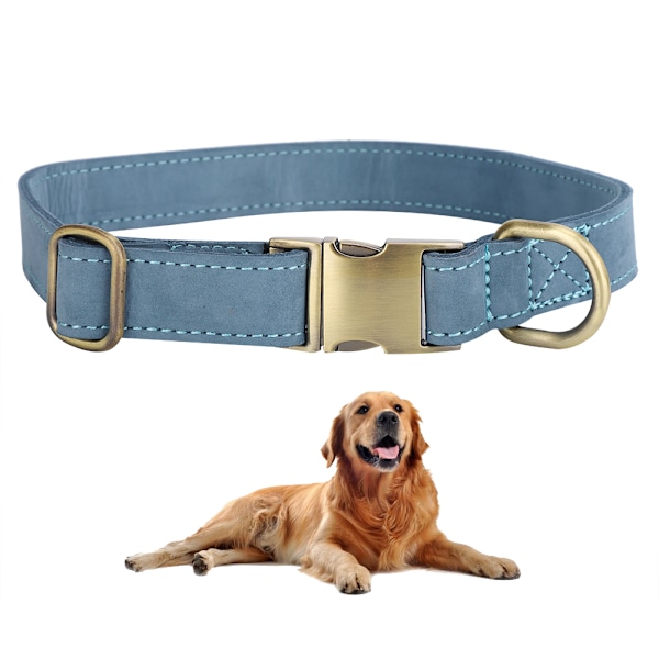 Helmetallspänne Läder Hundhalsband Bekvämt Mjukt Halsband Tillbehör för Små Medelstora Hundar Marinblå M