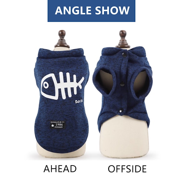Hundekåpe for små og mellomstore hunder eller katter, Petjakke for valper, Hundekåpe for kaldt vær Veste for vinter (Blå)