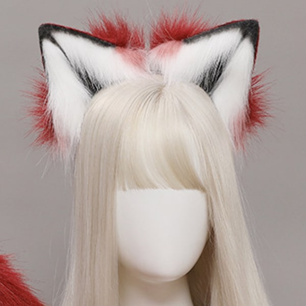 Kattöron Varg Rävöron Djur Söta Huvudtillbehör för Halloween Jul (Öron + Svans Set)
