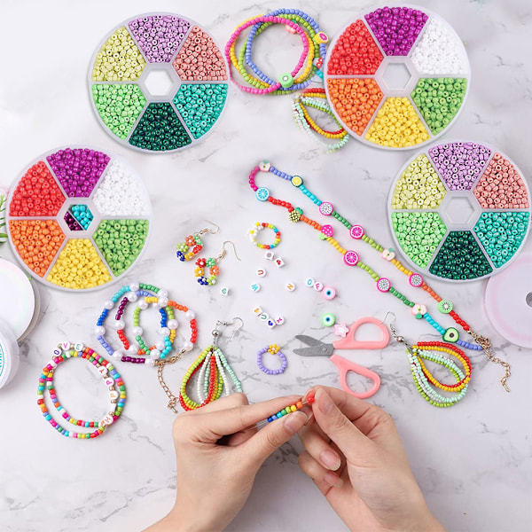 3800 st Glasfrö Pärlor, 3mm Armband Pärlor Set, Blandade Glaspärlor med Plastförvaringslåda