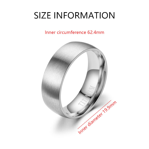 8 mm Titanring i rustfritt stål, matt finish, hererring, vielsesring, komfortabel passform, størrelse 8-11