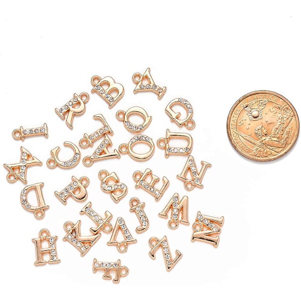 26 stk./sæt Legering Bogstav Rhinestone Charms Vedhæng Bogstav A~Z Alfabet Krystal Dangle Charms Perler Lys Guldbelagt til Smykkefremstilling