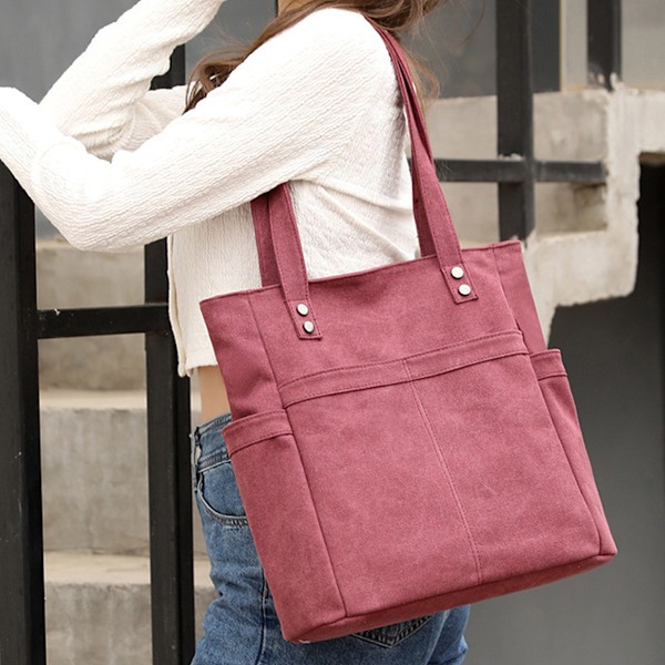 Kvinners Laptop Tote Bag Canvas Håndveske Skulderveske Klut Ensfarget Kvinneveske med Canvas Kvinneveske