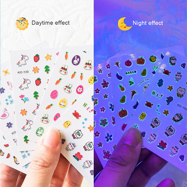 10 st Luminous Nagelstickers för Barn och Flickor, Självhäftande Glow Påsknageldekorationer