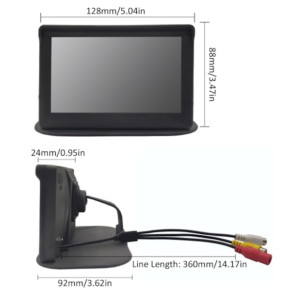 5 tommer bil backup monitor foldbar HD IPS skærm tovejs video input universal til lastbiler