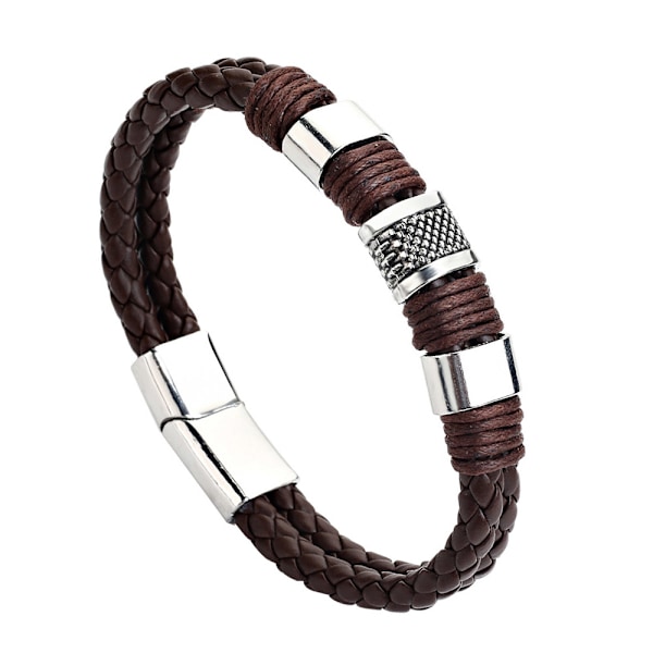Armband för män Läder med svart magnetiskt rostfritt stålspänne Handledsmanschett Armband