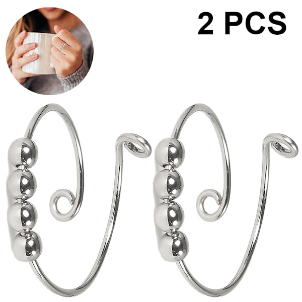 2 st justerbara ångestdämpande ringar för kvinnor med pärlor, stressavlastande ring, spinnerring, meditationsring