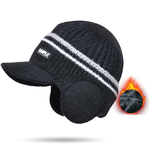 Hatt for menn med øreklaffer, baseballhatt med ullfôr for utendørs sport, varm strikket ullhatt