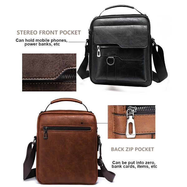Liten axelväska för män i läder, crossbody, handväska, portfölj, messenger, reseväskor för iPad 9,7\", arbete, kontor, affärer, crossbody-väska