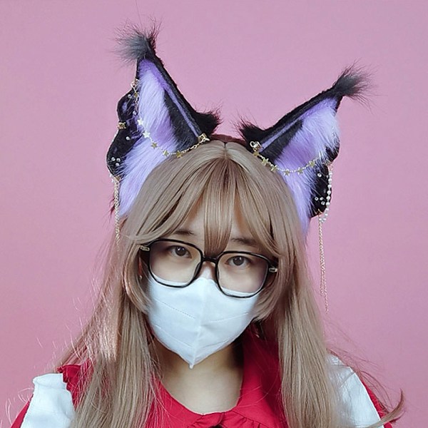 Fox Cat Butterfly Lange Pelsører Hår Hodeplagg Ulv Dyr Anime Halloween Party Kostyme
