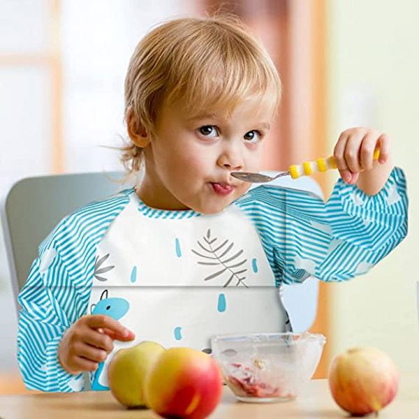 3-pack Baby Långärmad Vattentät Babysallad Fullt Täckande Förkläde Smock Småbarnssallad med Fickor