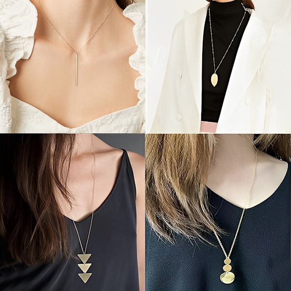 6 st långa halsband för kvinnor, guld bar cirkel blad triangel tofs Y halsband set för flickor