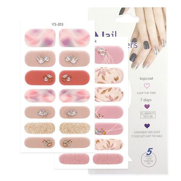 2-pack blommönster nagelklistermärken, nagellacksremsor, självhäftande DIY-konstklisterremsor