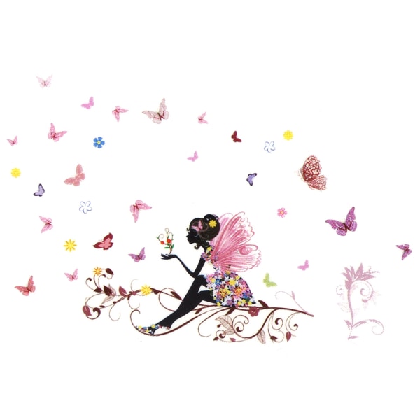 PVC väggdekor Fairy Flower Butterfly Vinyl Art Decal Girl