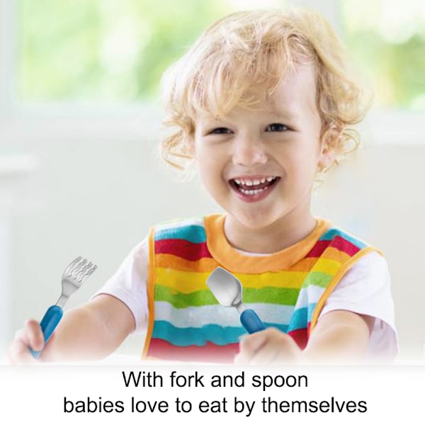 Sked- och gaffelset för småbarn, babysked, självmatande bestick för småbarn, gaffel i rostfritt stål, bestick