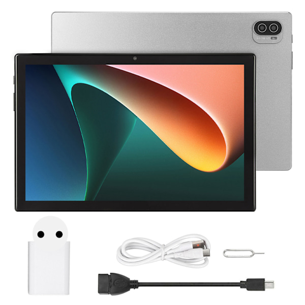 10,1 Tums Surfplatta för Android 12.0 8-kärnig CPU 8GB 256GB 5G WiFi-stöd 4G-nätverk 1960x1080 FHD Surfplatta EU-kontakt 100‑240V EU-kontakt Grå