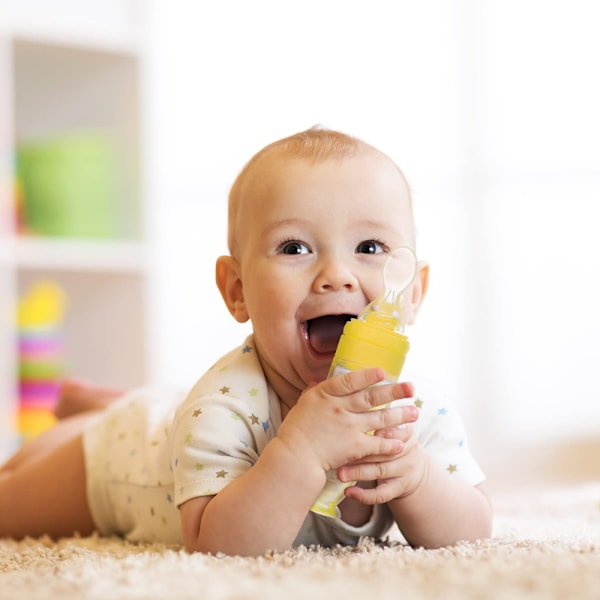 2 stk. Baby Silikon Foderflaske Ske Baby Mad Feeder med Stående Base til Spædbarn Dispensering og Foder