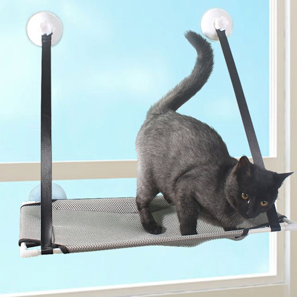 Hängmattes fönsterplats katt utrymmesbesparande fönstermonterad kattsäng hållbar säkerhetskattsittpinne med sugkoppar passar för stora och små kattstorlekar