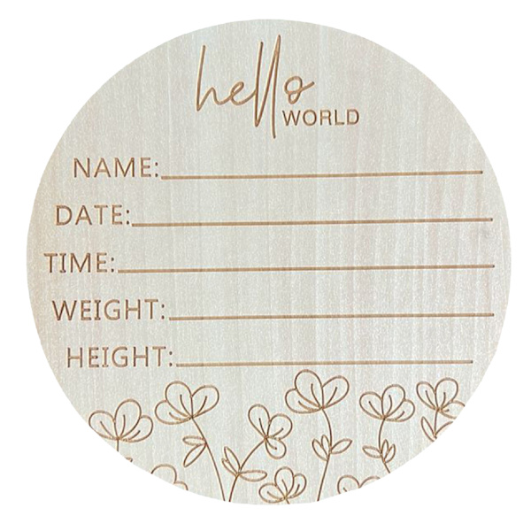 5,9 tuuman pyöreä vauvan syntymäilmoituskuvake, basswood-puinen kyltti, Hello World Baby -kyltti lastenhuoneeseen L4