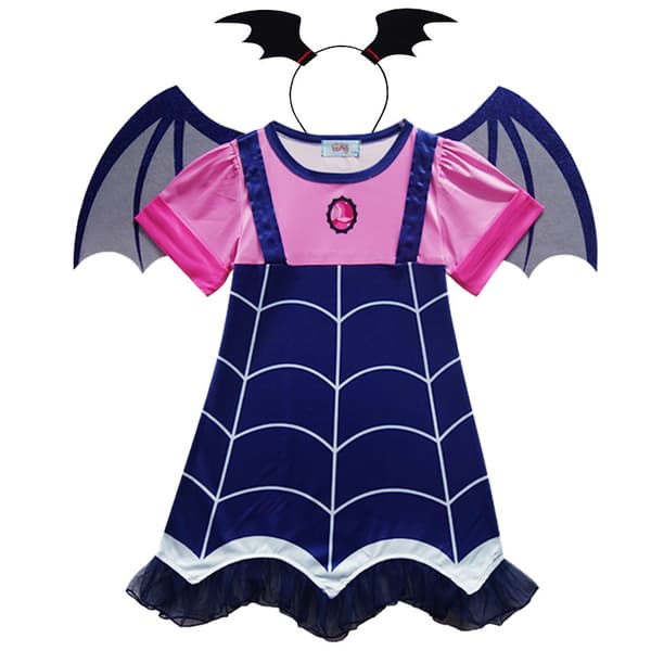 Halloween-vampyrkostyme for jenter med flaggermusvinger og hodeplagg 110cm