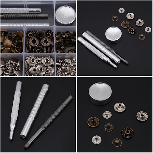 50 Set Tryckknappar Snappknappar Knappar Fästen med Sättverktyg för Läderkläder 633#12mm