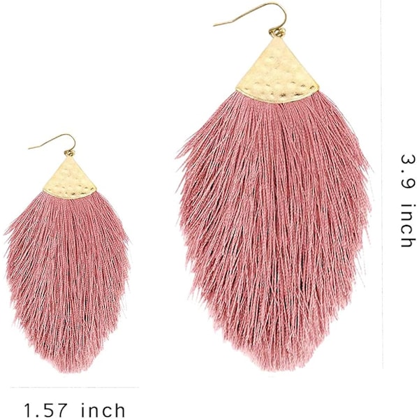 Bohemske Silke Tråd Fan Frynser Tassel Statement Ørepynt - Lett Strand Fjær Form Henger for Kvinner Jenter
