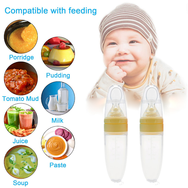 2 stk. Baby Silikon Foderflaske Ske Baby Mad Feeder med Stående Base til Spædbarn Dispensering og Foder