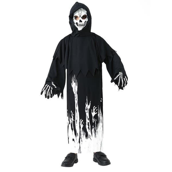 Skelet-Halloween-kostume til børn med blodig økse M