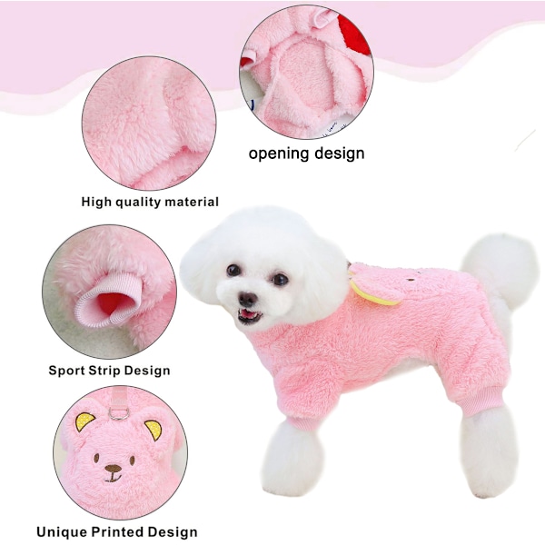 Koiran pyjama, talvikoiran neuletakki hihnan kiinnityksellä, fleece-lemmikkieläinten vaatteet asut söpö koiran pjs haalari vaatteet (vaaleanpunainen)