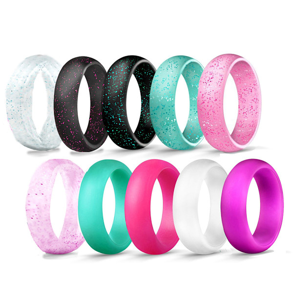 10-pack Silikon Vigselringar för Kvinnor, Tunna och Stapelbara Hållbara Gummiband, Säker Ring för Kärlek, Par, Souvenir och Utomhusaktiviteter