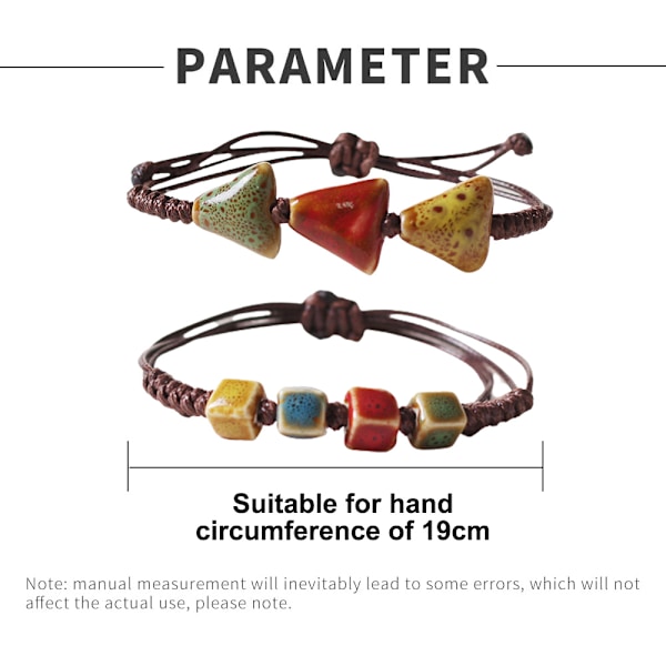 2-pack armband i färgad keramik, enkel etnisk stil, handkedja för kvinnor och flickor, present till henne och honom
