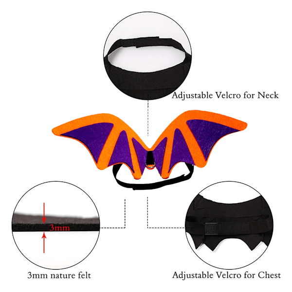 Fledermusvinger til kæledyrskat til Halloween-festdekoration, hvalpekrave fører cosplay flagermuskostume