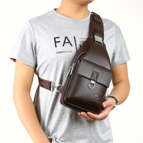 Herrar Läder Sling Bag, Bröstväska, Axelväska, Crossbody Väska, Fritidsväska, Multifunktionell