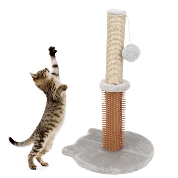 Kattklöspost Vikbar Sisal Multifunktionell Hög Kattklösare med Plyschbas för Innekatter och Kattungar Ljusgrå
