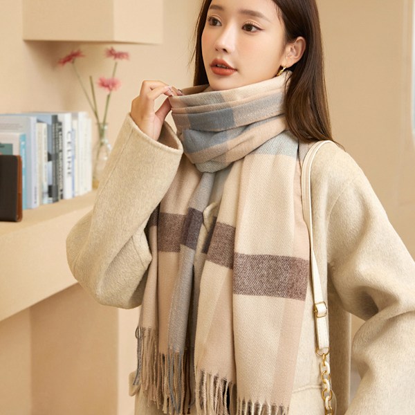 Dame Lang Rutete Teppe Chunky Oversized Vinter/Høst Varmt Sjal Stor Rutete Sjal Wrap