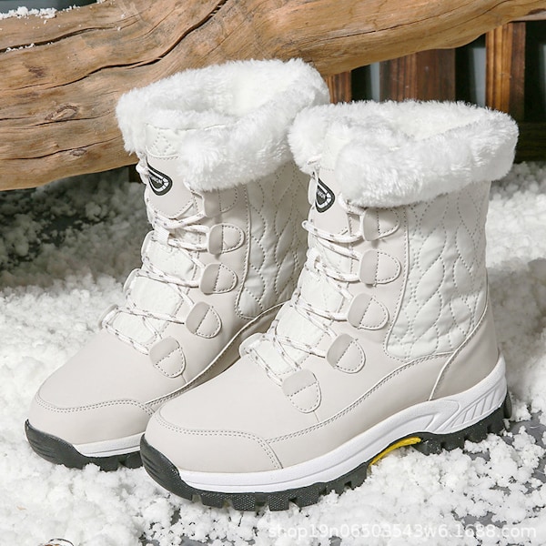 Rejse Sports Northeast Store Støvler til Kvinder - Store Støvler til Udendørs Rejser - Høj Hæl - Bomuldssko - Mid-Barrel Støvler - Vinter white 37