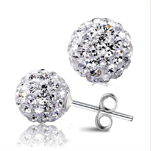Kvindeøreringe med æske Disco Ball Hvide Krystaller Dangle Hook Stud Øreringe til Kvinder