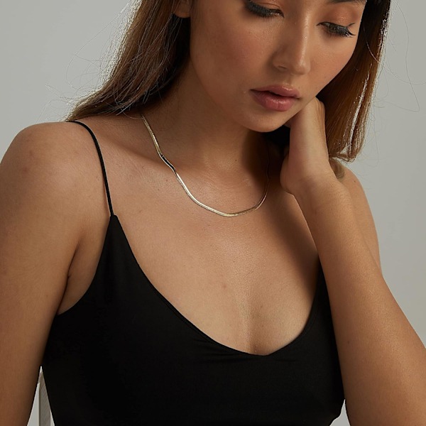 14K Guld/Sølvbelagt Slangekæde Halskæde Fiskebenskæde Guld Choker Halskæder til Kvinder 1.5/3/5MM(B) 14\"/16\"(L)